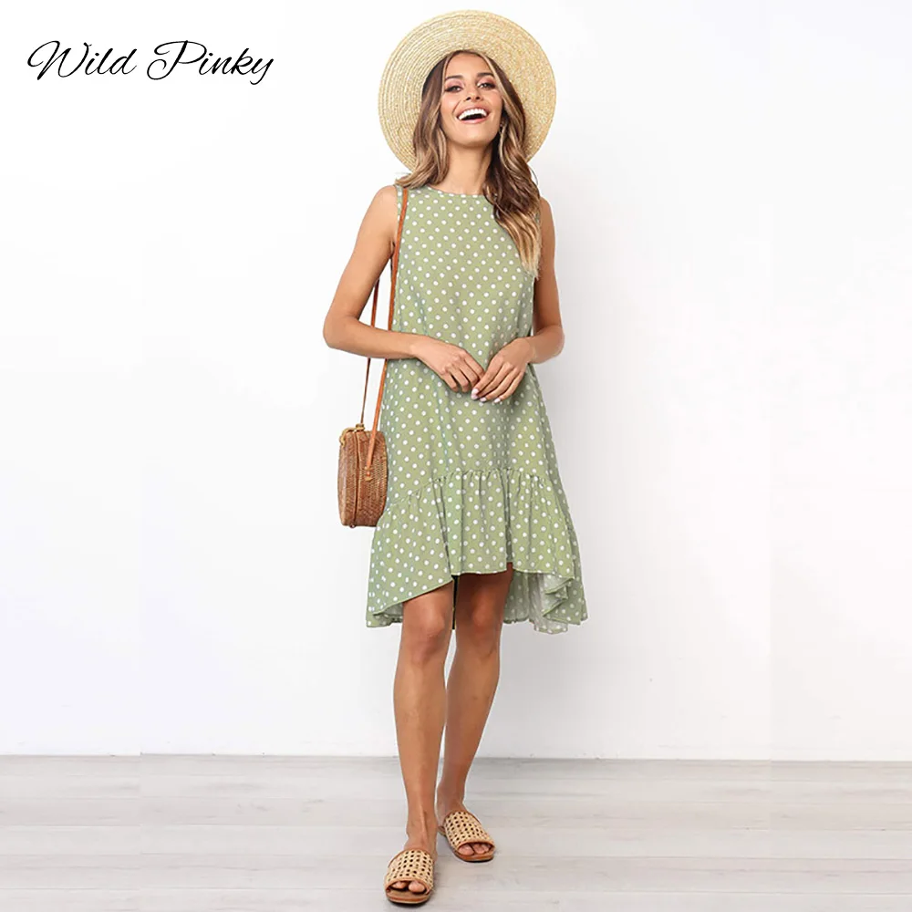 Женский винтажный сарафан в горошек полоску С АСИММЕТРИЧНЫМ ПОДОЛОМ | Женская