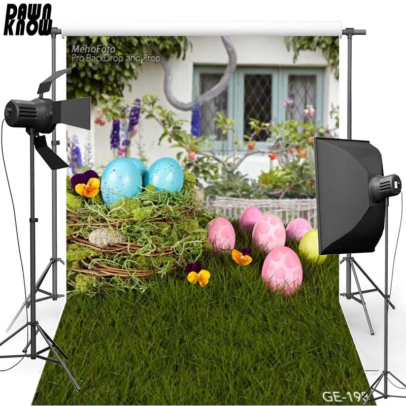 

DAWNKNOW Happy Easter Vinyl Photography Background For Children Pink Egg Lawn Polyester Backdrop For Photo Studio Props 198