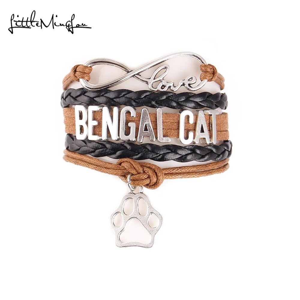 Браслет маленький MingLou Infinity love BENGAL CAT pet амулет лапа кожаный браслет мужские