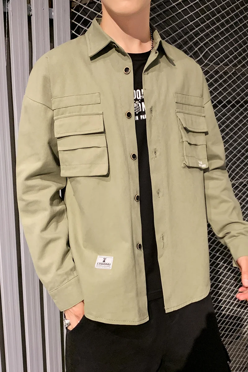 

New Autumn Man Leisure Time Work Clothes Shirt Male Long Sleeve Loose Coat streetwear Jacket Single Breasted Chinese Style