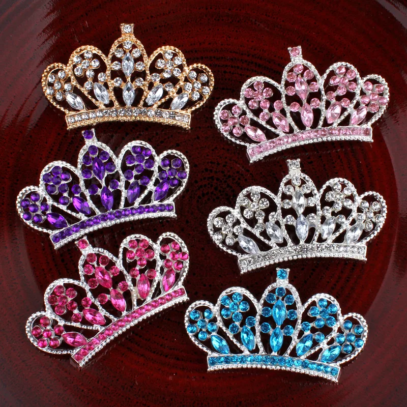

New hot Baby Girls Luxury Rhinestone Buttons Crystal Crown DIY Flatback for headband children hair accessories 10ps/lot