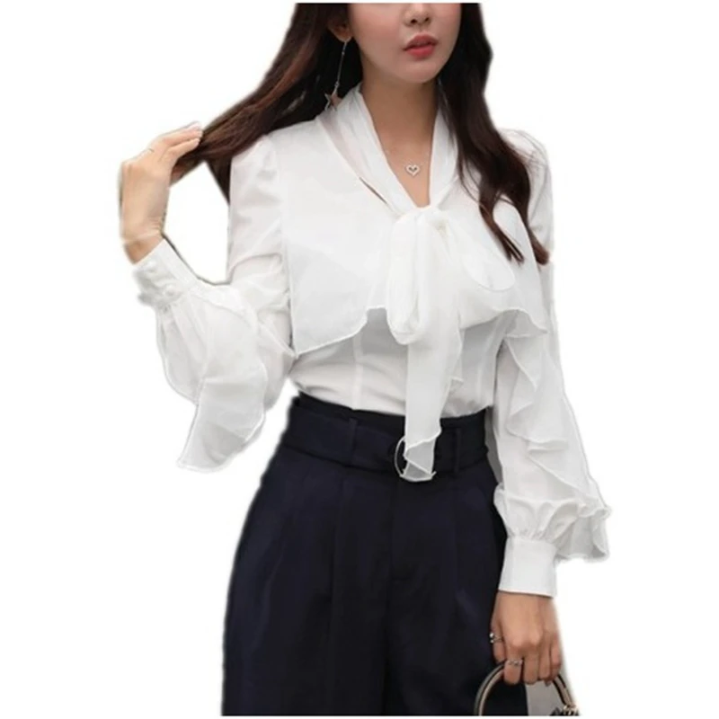 Женская шифоновая блузка с длинным рукавом и оборками в офисном стиле|blouse office|office