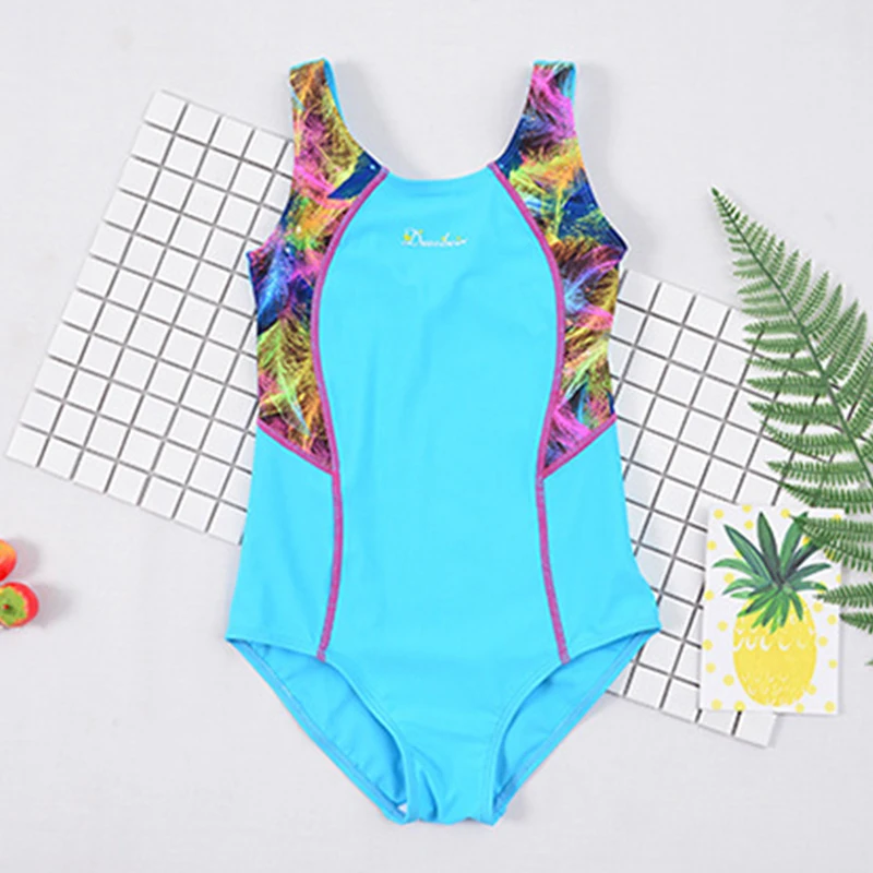 Figwit Girls Solid Summer Swim Dress For Teen Sleeveless Strap Mini Age 5 7 9 10 Years Blue Bodysuit Swimsuit | Детская одежда и