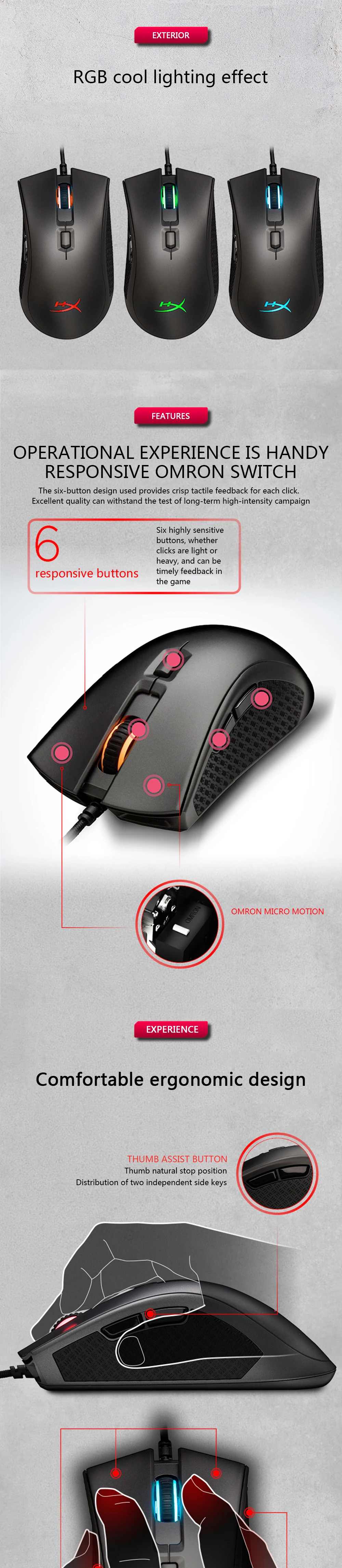 Kingston E-sports мышь HyperX Pulsefire FPS Pro RGB игровая мышь Pixart 3389 сенсор проводная мышь с родным dpi до 16000
