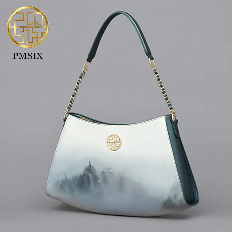 Pmsix Новый Досуг Для женщин женские кожаные сумки красоты пейзаж с сумка Мода на