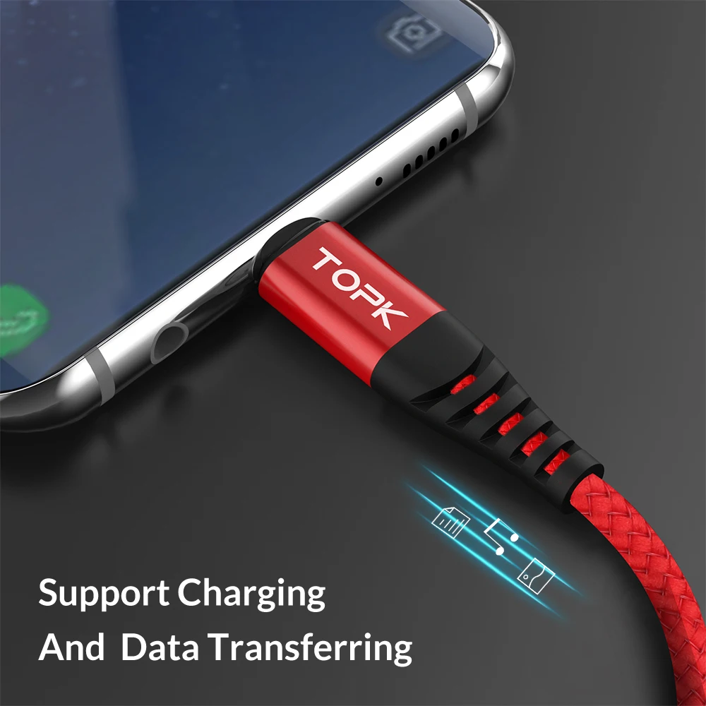 TOPK usb type C кабель 3 м для samsung S9 S8 USB мобильный телефон Быстрая зарядка Oneplus 6t Xiao mi Red