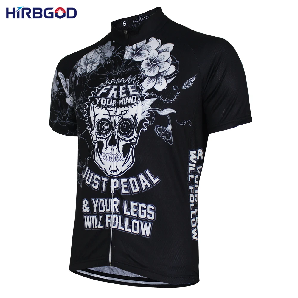 HIRBGOD череп черный Велоспорт Джерси для мужчин летом с коротким рукавом горный