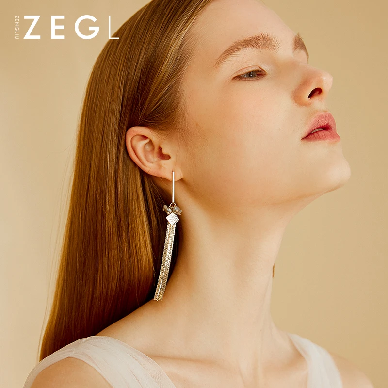 Женские серьги кисточки ZEGL длинные геометрические в стиле бохо