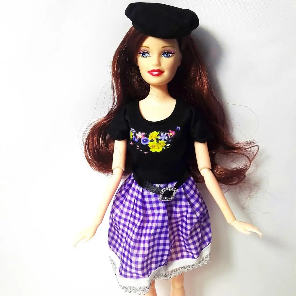 Оригинальное платье для куклы Барби черного и синего цвета одежда + черная шляпа