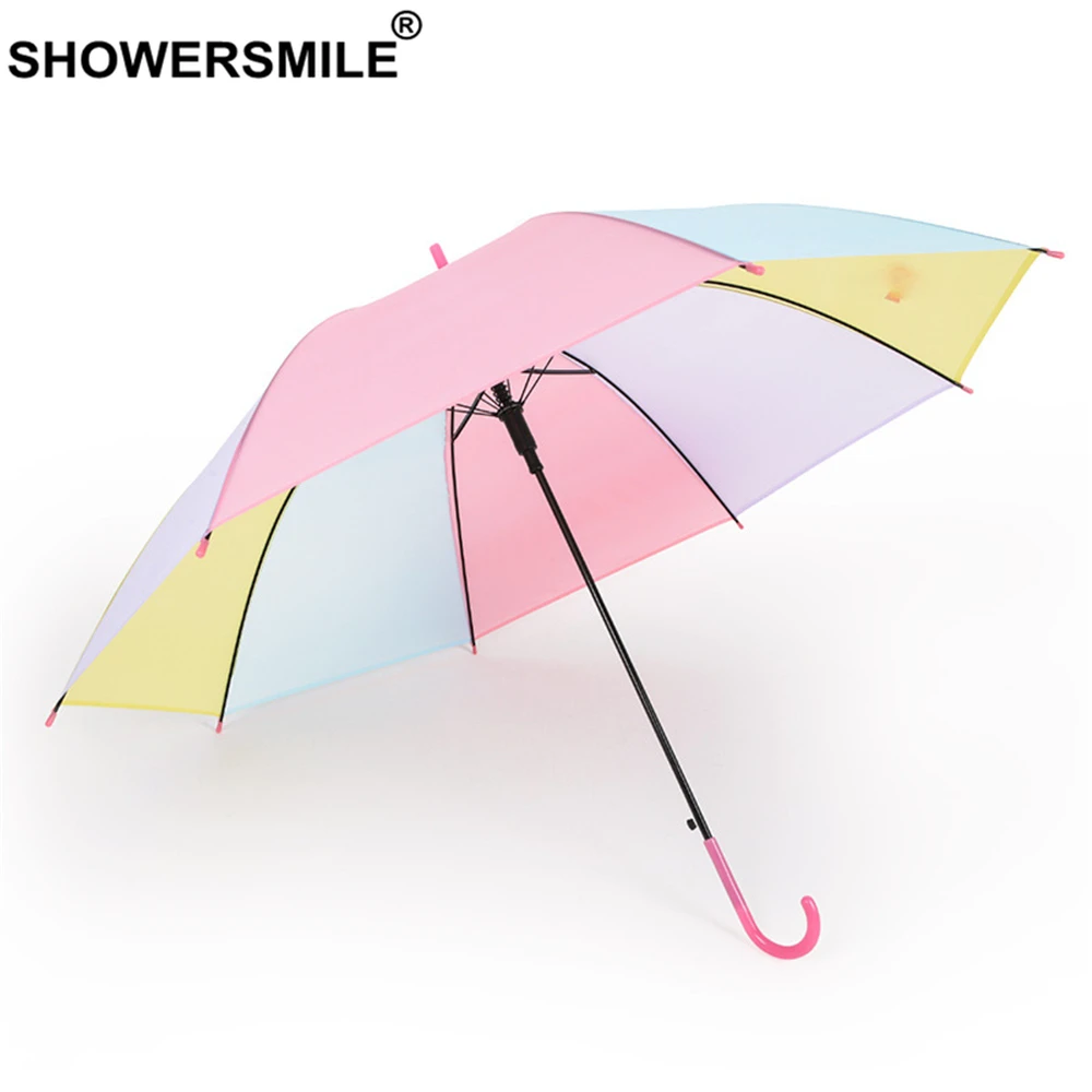 SHOWERSMILE разноцветный зонтик детский прозрачный с длинной ручкой зонты от дождя