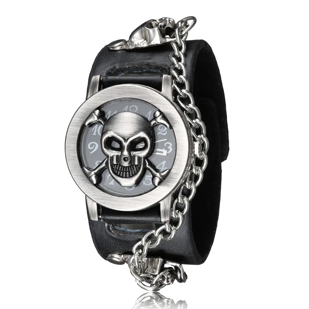 Модные черные Раскладушки с черепами мужские кварцевые часы циферблатом в стиле