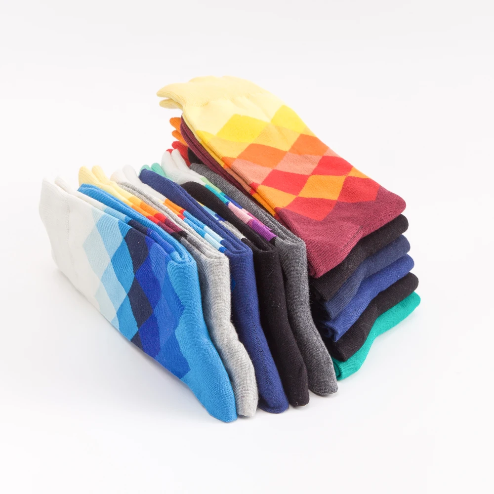 

Jhouson 1 pair Classic Men's Combed Cotton Colorful Happy Funny Socks Diamond Geometric Pattern Causal Dress Business Socks