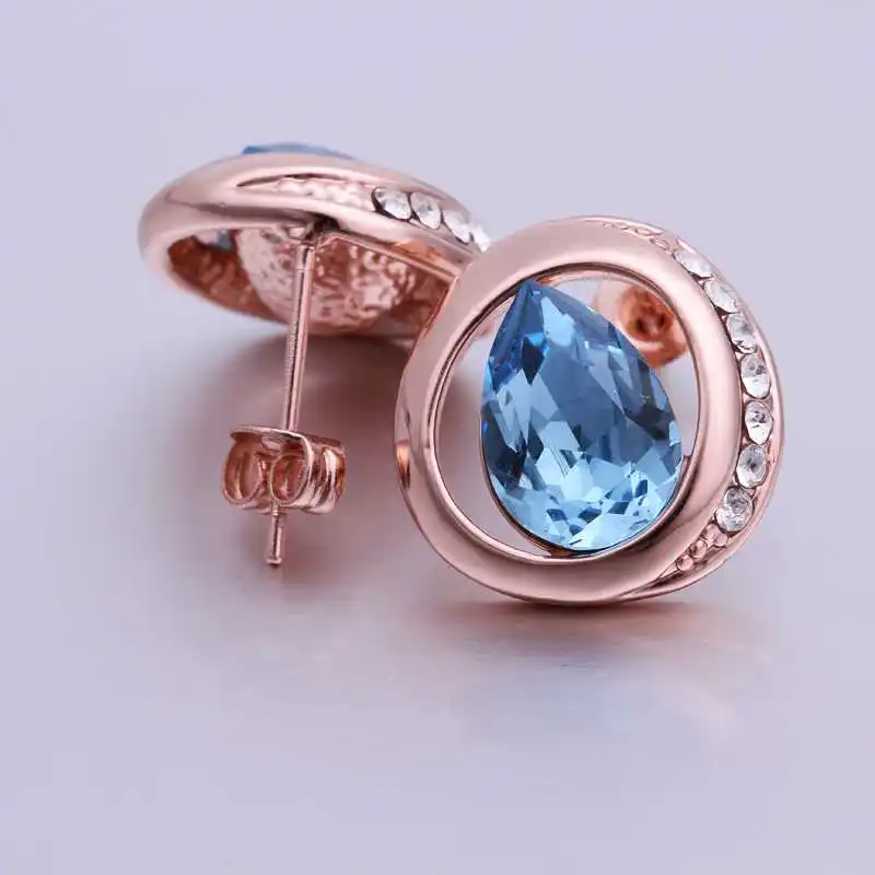 Free shipping 18K GP gold plated jewelry earring nickel free tin alloy rhinestone crystal rose golden stud earrings SMTPE279 | Украшения и