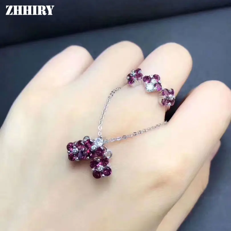 ZHHIRY Женские Ювелирные наборы из пиверса фиолетовый гранат Настоящее серебро 925