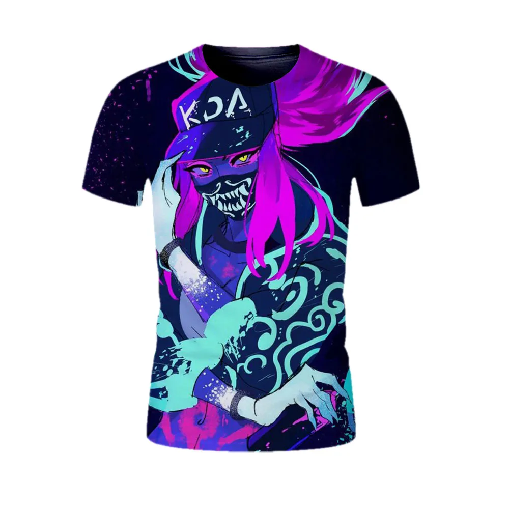 3D print Akali t-shirts sex game character t shirt summer casual tees teens round neck tshirt fashion new t-shirt men anime tops | Мужская