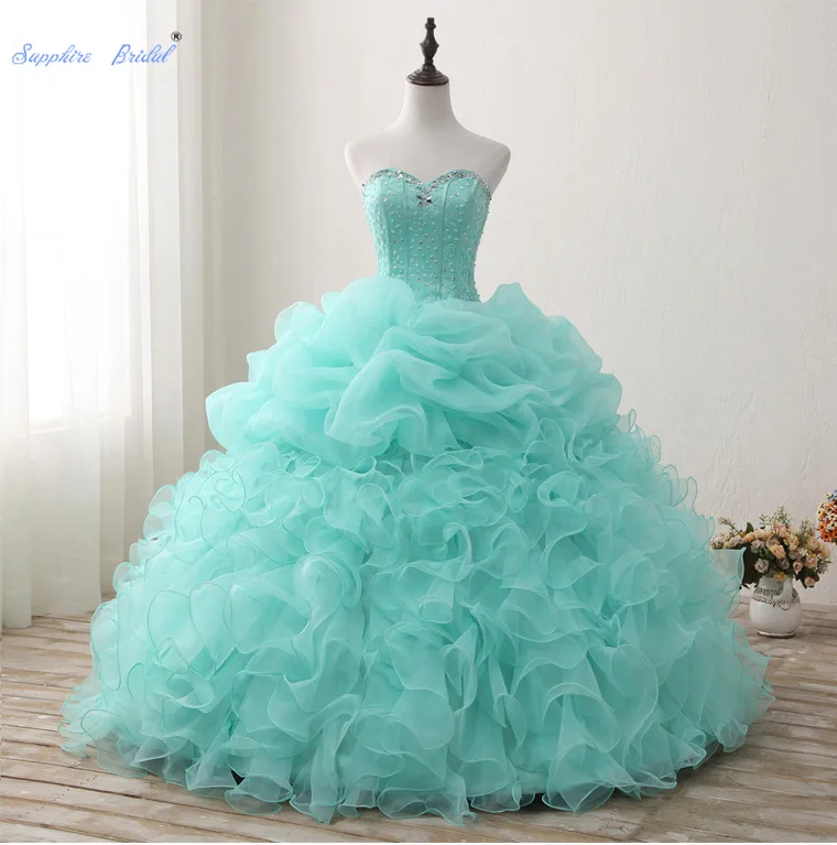 Платье невесты Плиссированное с сапфировыми вставками кружевное бальное платье