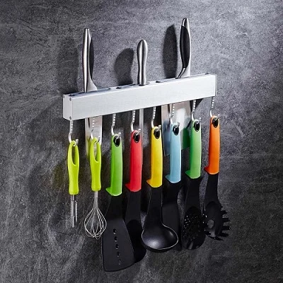 40cm with 8 hooks BVZ Высокое качество Многофункциональные кухонные принадлежности полка для ножей настенный держатель для инструментов держатель для кухонных ножей с крючками - Цвет: 40cm with 8 hooks