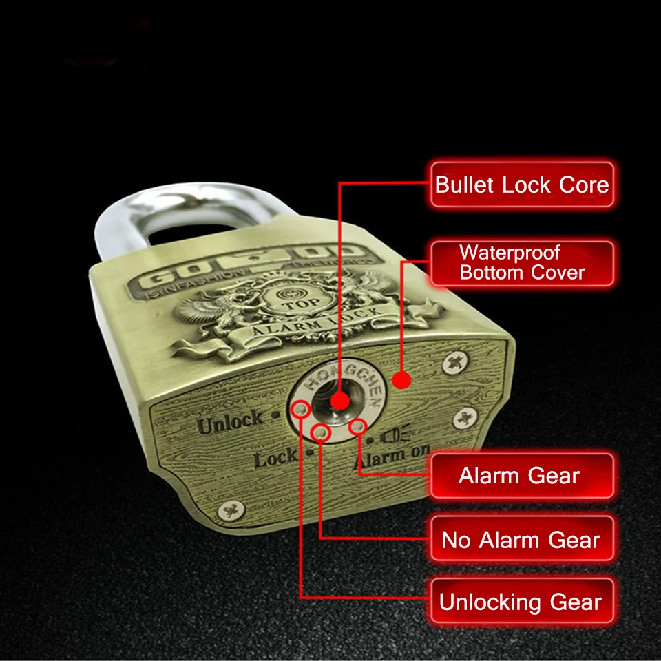 DAYTECH Alarm Padlock Siren for Gates/Lockers/Dormitory/Factory Security Door Lock 120dB Anti-Theft Security Alarm Waterproof