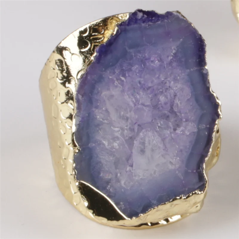 Большая Золотая окантовка сиреневый фиолетовый жеодовый Кристалл Камень