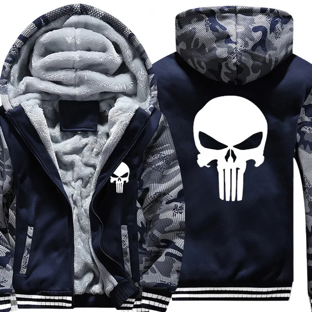 Camo Blue 01 Прямая, размер США, новинка, мужские толстовки с принтом Каратель, толстовки, теплые мужские куртки, повседневные толстовки на молнии, зимние пальто - Цвет: Camo Blue 01