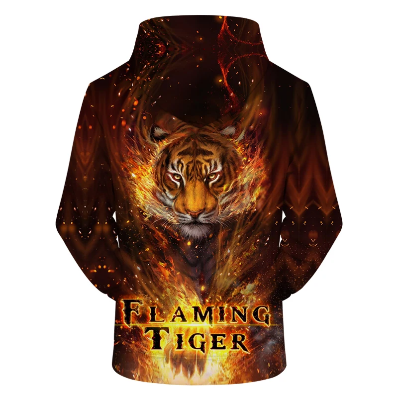 Новинка Пламенные толстовки с тигром для мужчин и женщин 3d принтом животных
