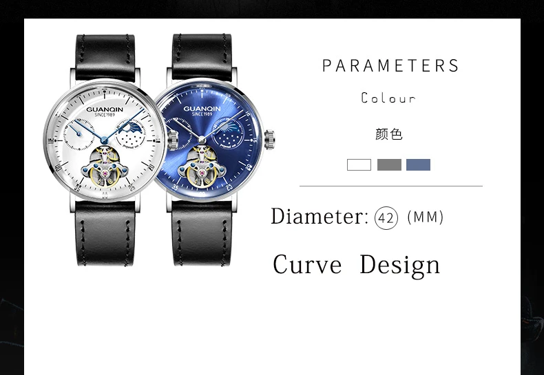 GUANQIN часы Мужские механические 3D Curver Tourbillon автоматические водонепроницаемые часы мужские наручные часы со скелетом Relogio Masculino