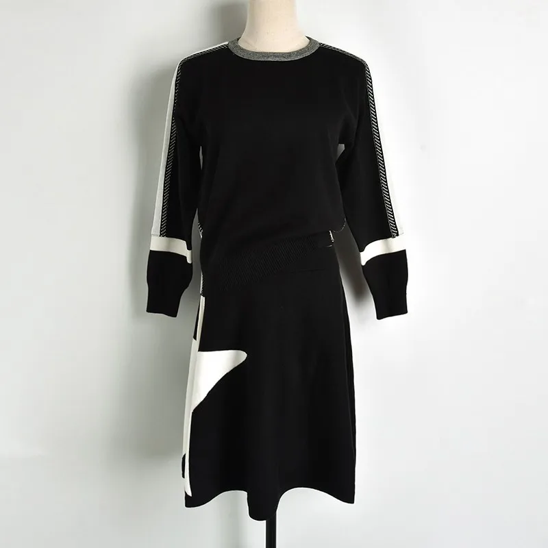 Женский свитер костюм наборы 2018 модный контрастный цвет пятиконечный пуловер со