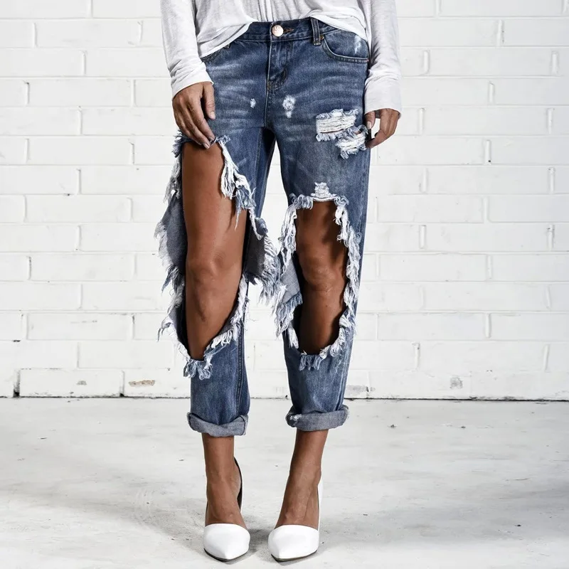 

jeans woman 2018 boyfriend jeans for women trade knee broken hole denim pencil pants jean femme trousers women