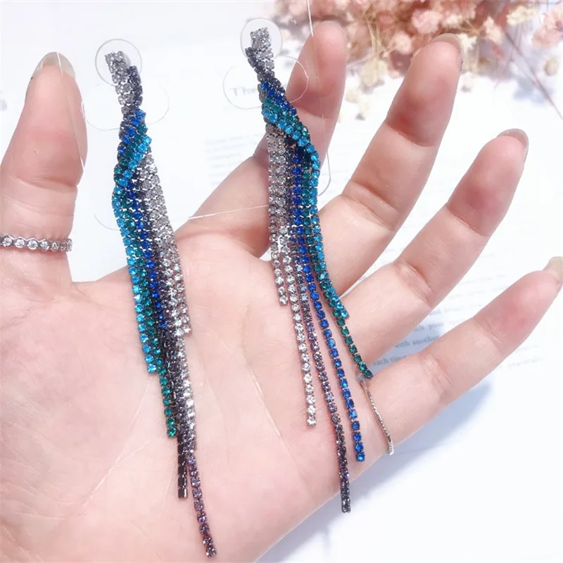 Серьги подвески женские с синим/черным фианитом|Серьги-подвески| |