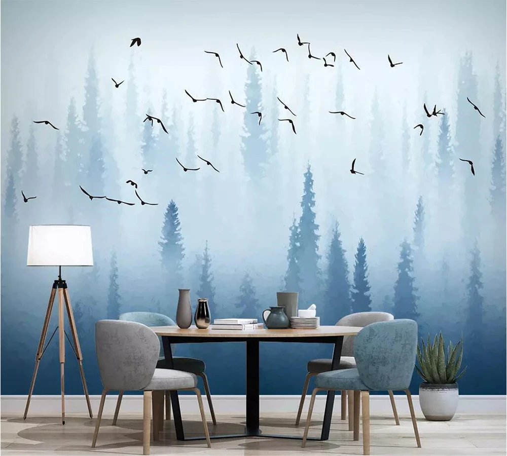 

beibehang Custom wallpaper 3d mural Nordic pine forest bird blue modern minimalist TV background wall paper 3d papel de parede