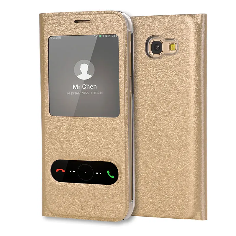 Gold Чехол-раскладушка кожаный чехол для телефона для samsung Galaxy A7 A5 A3 A 3 5 7 см A320F A520F A720F SM-A720F SM-A520F SM-A320F DS бумажник - Цвет: Gold
