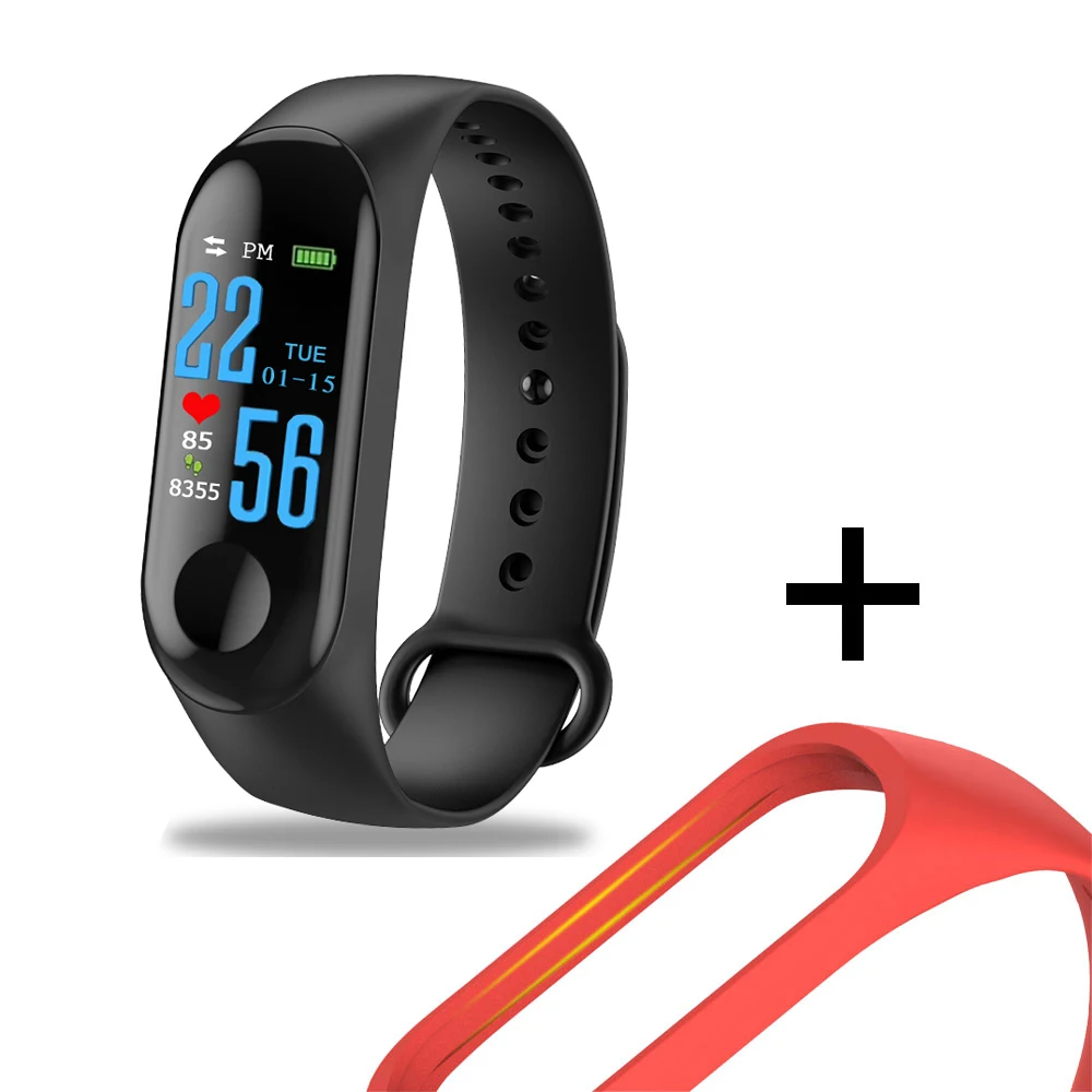 Add red strap Смарт-браслет кровяное давление M3 фитнес-трекер часы IP67 плавание водонепроницаемый gps трекер пульсометр Smartband для мужчин и женщин - Цвет: Add red strap