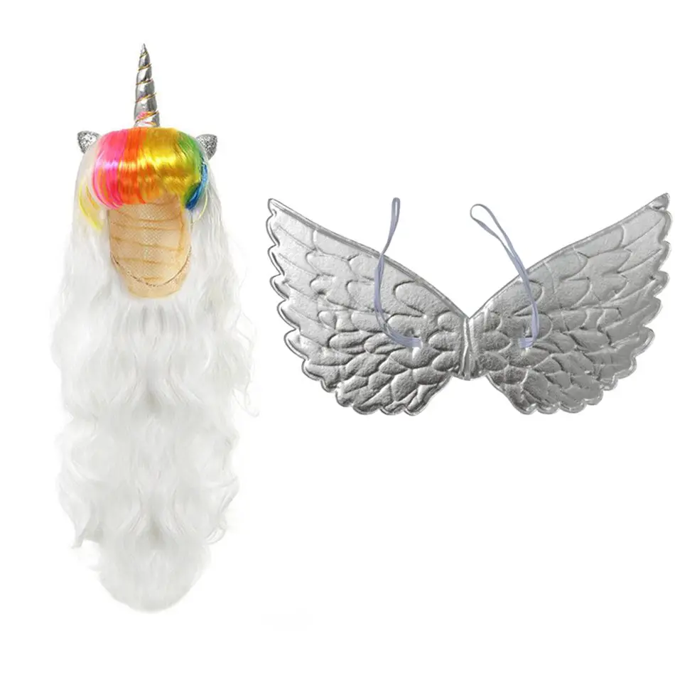 Unicorn Wig A Set 01 MUABABY/парик и крылья единорога для девочек; Детские аксессуары для принцессы; реквизит для костюмированной вечеринки для девочек; одежда для дня рождения - Цвет: Unicorn Wig A Set 01