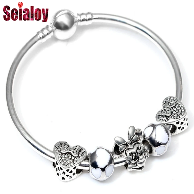 SEIALOY модный серебряный цвет мультфильм Микки Минни Любовь бусины бренд браслеты для женщин бисером Шарм для браслета, украшения в подарок