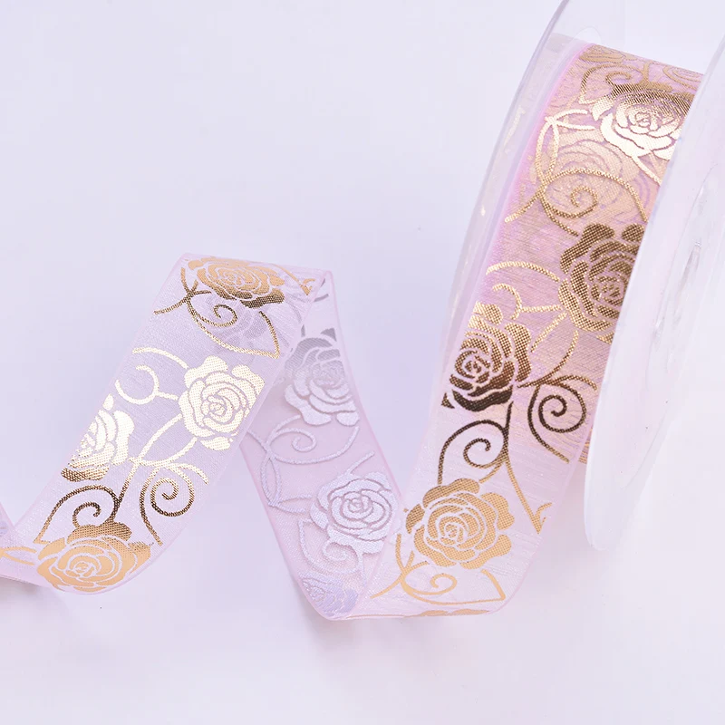 YAMA золотого и серебряного цвета из органзы Лента с цветочным принтом фокусным