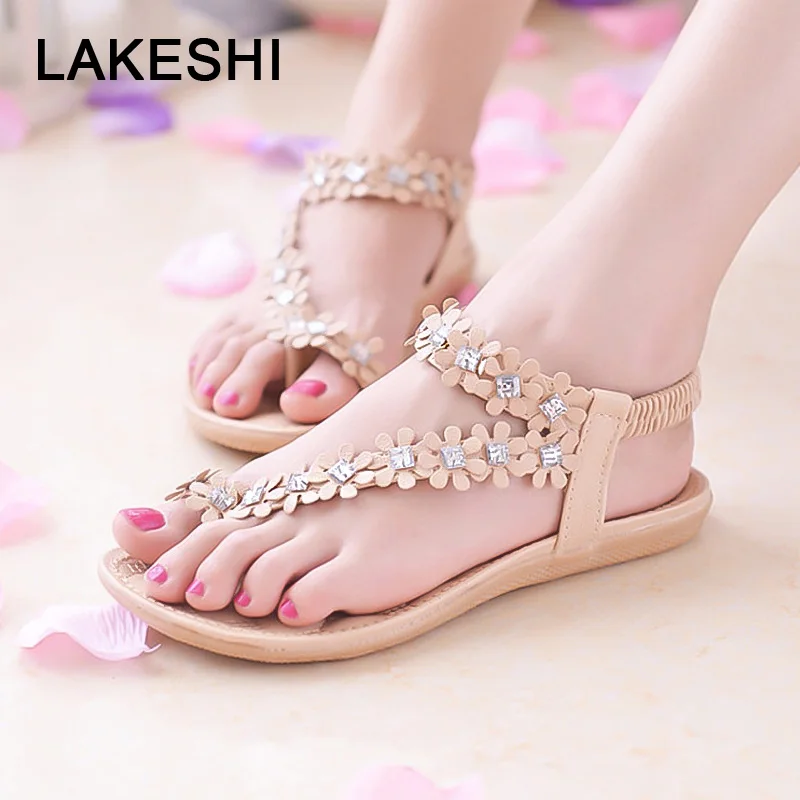 Женские Вьетнамки с цветочным принтом повседневные сандалии на плоской подошве