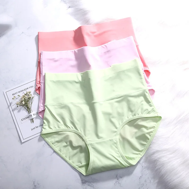 1676 Red Pink Green LANGSHA, 3 шт./лот, высокая талия, ультра-тонкие трусики для женщин, бесшовное сексуальное женское белье, ледяное шелковое нижнее белье, трусы для похудения, бесследные трусы - Цвет: 1676 Red Pink Green