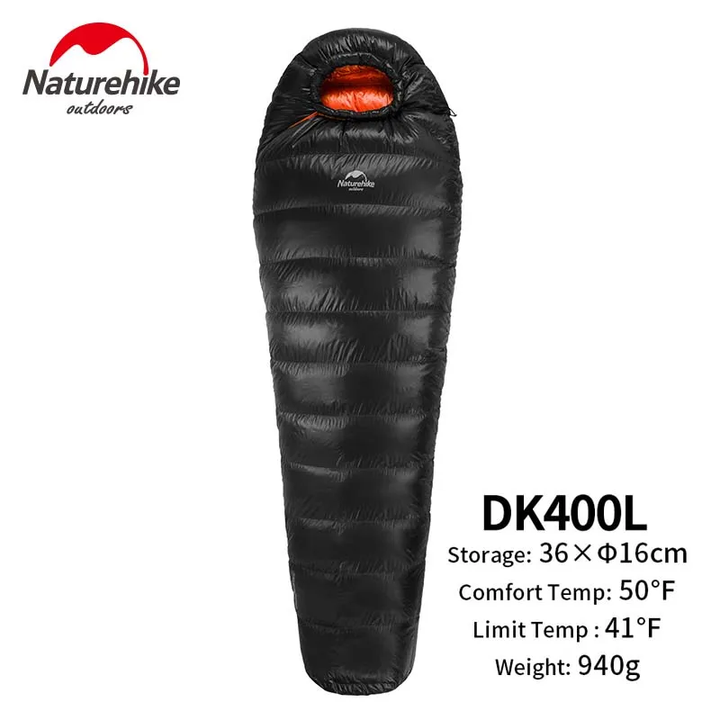 Black 400g Naturehike открытый кемпинг зимний спальный мешок вниз спальный мешок Мумия один спальный мешок с капюшоном Fr холодную погоду - Цвет: Black 400g