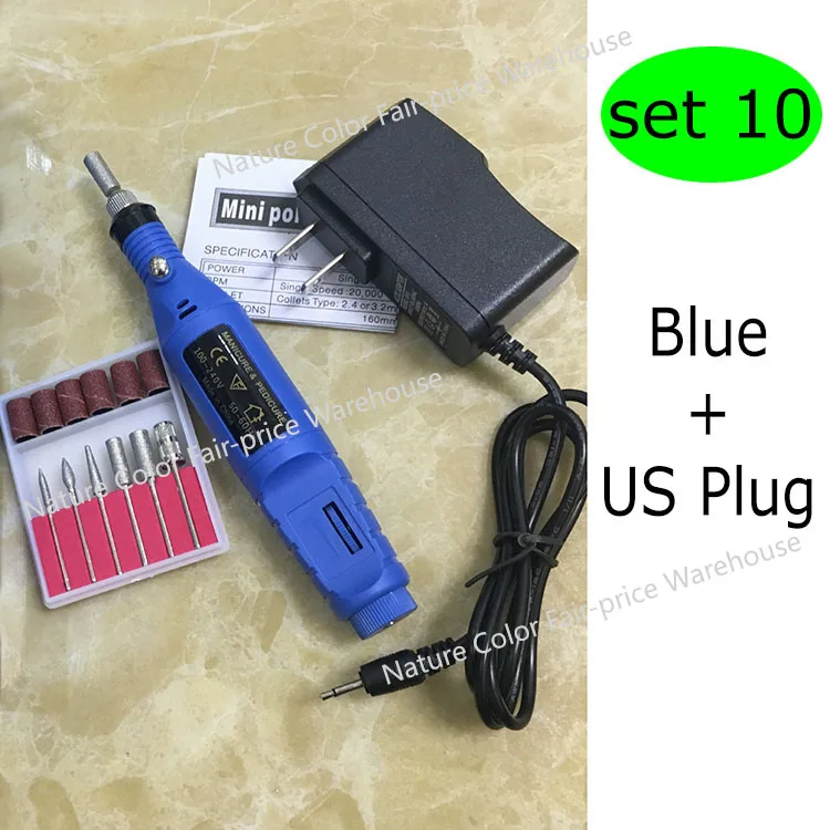 Blue - US Plug 1 компл. 6 бит Мощность сверла профессиональный маникюр машина ногтей Электрические сверла ручка Педикюр Файл польский Форма инструмент Средства ухода за кожей стоп Средства ухода за мотоциклом код - Цвет: Blue - US Plug