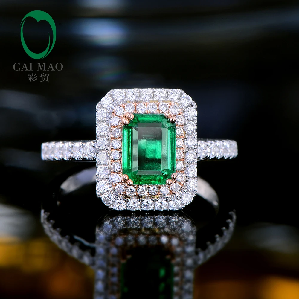 Caimao, двойное кольцо с бриллиантами, натуральное 1.09ct, зеленый изумруд, 14 к, многоцветное золото, обручальное ювелирное изделие