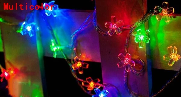 RGB Светодиодный светильник на батарейках, 2 м/5 м/10 м/20 м, гирлянда с цветком персика для Рождества, свадьбы, сада, вечерние, для улицы - Испускаемый цвет: RGB
