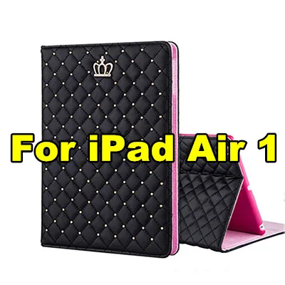 black for air 1 Роскошный Шикарный чехол с короной для Funda iPad Air 1 Air 2 чехол с откидной подставкой Funda для iPad Air 1 2 для iPad 2 3 iPad 4 чехол Роскошный 9,7'' - Цвет: black for air 1