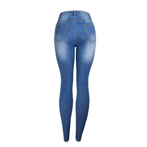 

2019 New Arrival Denim Pencil Pants Women Single Breasted High Waist Jeans Both Sides Button Full Length Stretchy Trousers D185