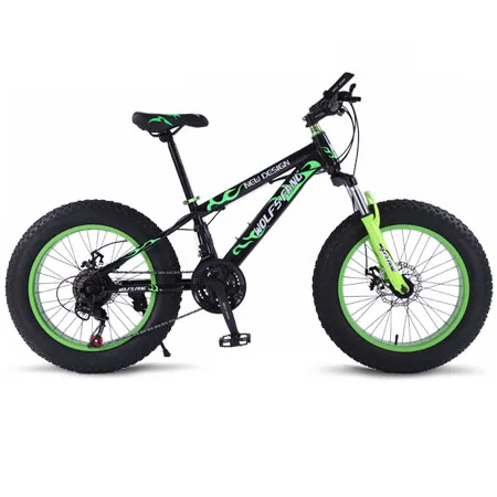 black green wolf's fang mountain bike 21 speed 2.0 inch bicycle Road bike Fat Bike Mechanical Disc Brake Women and children bicycles - Цвет: black green