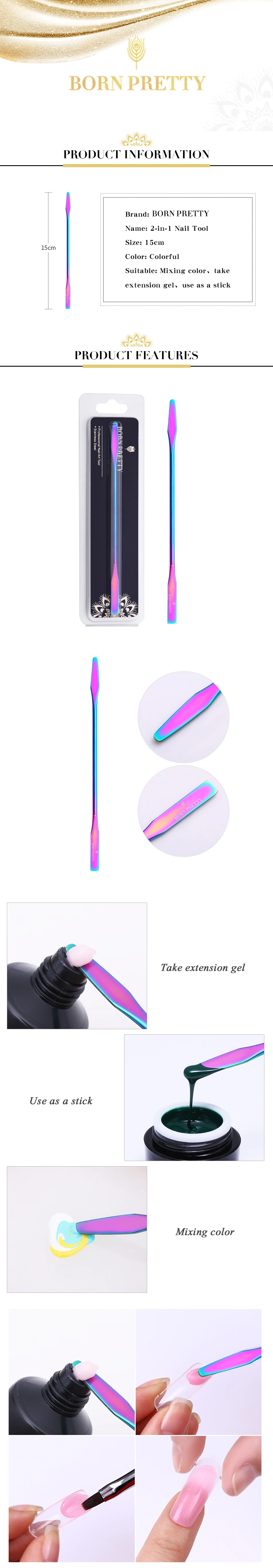 BORN PRETTY color ful двусторонний инструмент для наращивания ногтей, инструмент для дизайна ногтей, многофункциональный смешанный шпатель, ложка, палочка для смешивания цветов