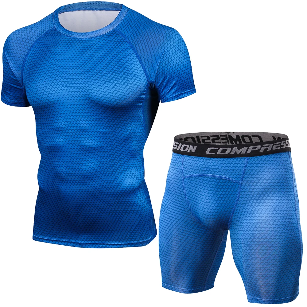 3D Serpentine Compression Tracksuit Short Sleeve T-Shirt Sets Men Gyms Fitness Sportswear Joggers Breathable Tights Suits Мужская