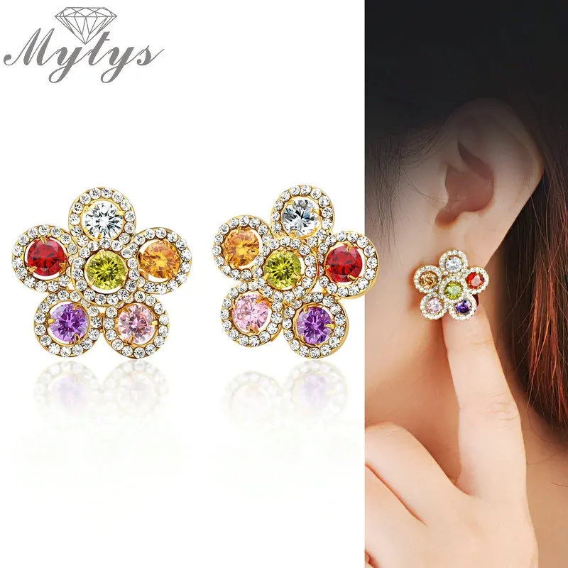Mytys цветок серьги гвоздики для женщин Новое поступление яркий хрустальный CE141 |
