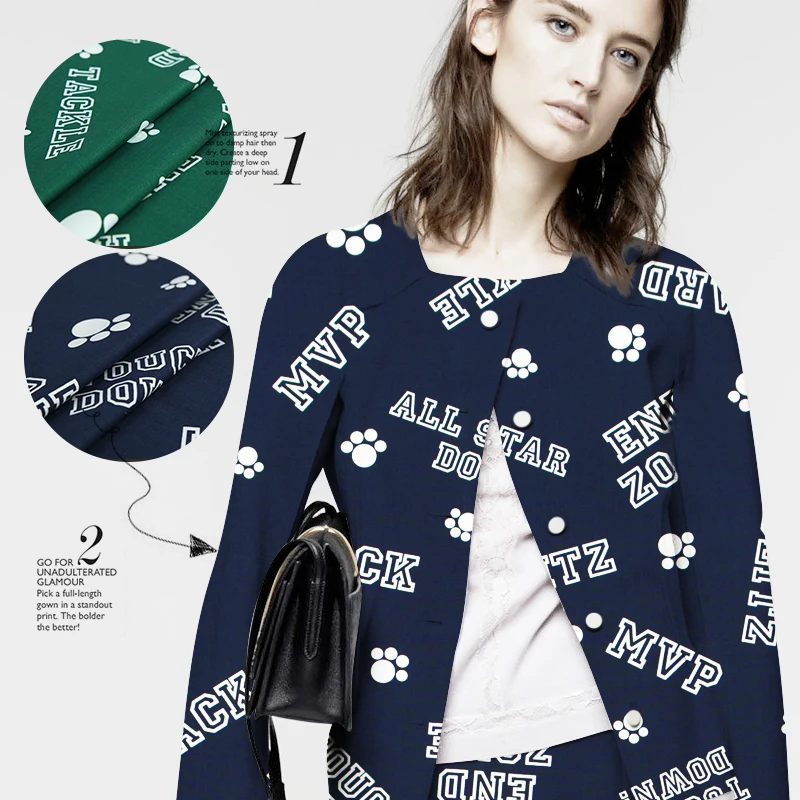 Ткань из чистого хлопка с принтом принты собачьих лап и буквенный узор