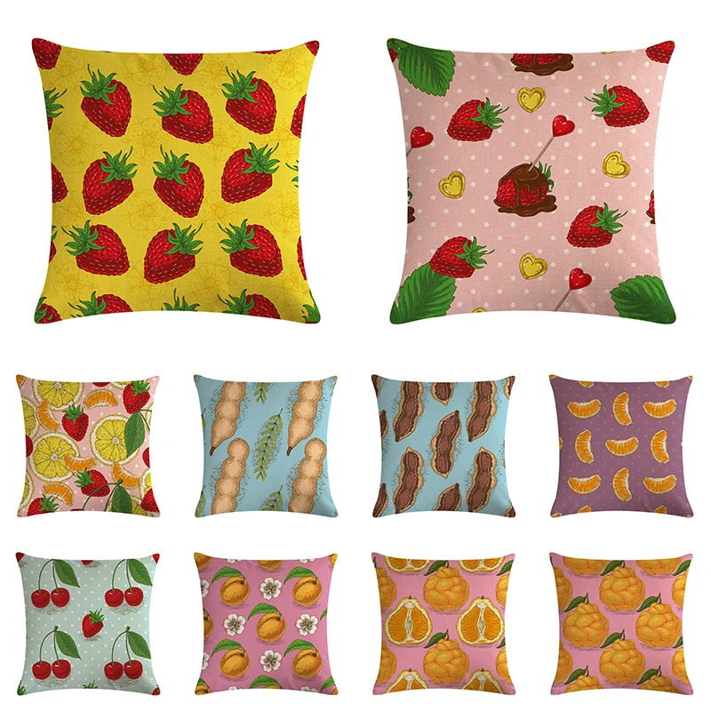 Оранжевая Клубничная вишня с фруктовым узором наволочка для подушки украшение