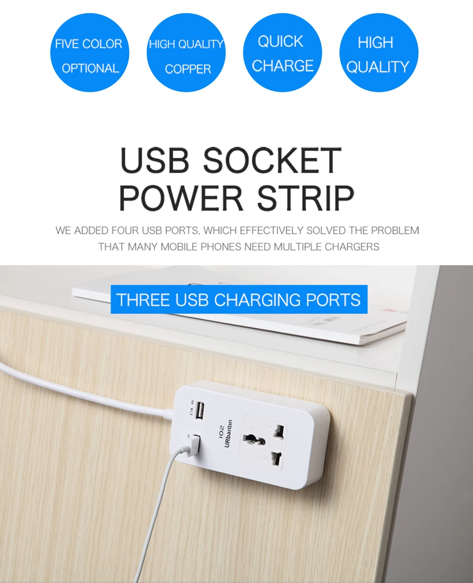 Urbantin 1AC розетки 2 USB выхода мощность полосы цвет Смарт USB гнездо быстрой зарядки с ЕС Австралия Великобритания США адаптер Домашняя электроника